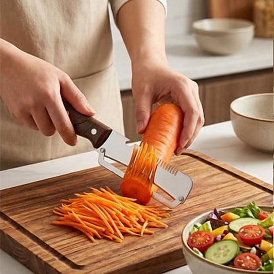 3-in-1 Vegetable Peeler Set with Wooden Handle & Stainless Steel Blades | Multifunctional Kitchen Peeler, Slicer & Cutter
