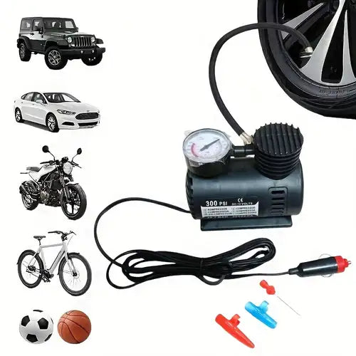 Mini Air Compressor 12V Car Tire Inflator Portable Electric Air Pump for Auto, SUV & Motorcycle
