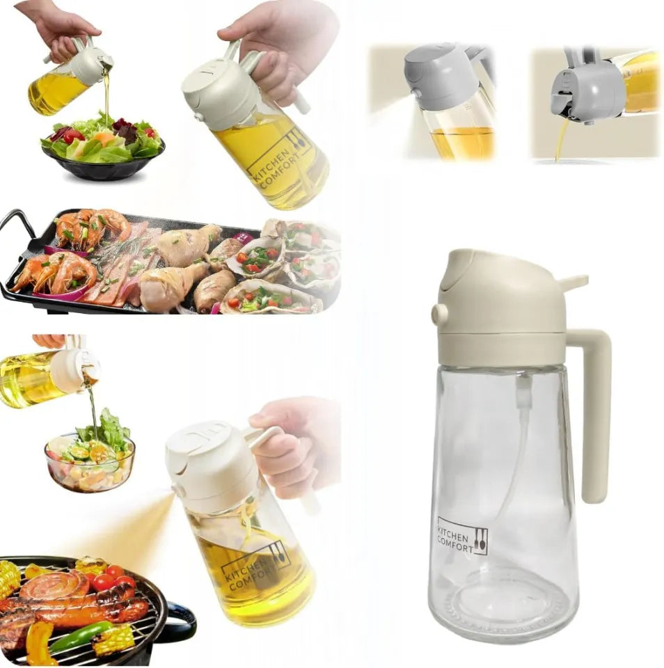 2-in-1 Oil Sprayer & Dispenser Bottle – Leakproof Glass Cooking Oil Spray & Pour Bottle for Kitchen, Air Fryer, Baking & Salad