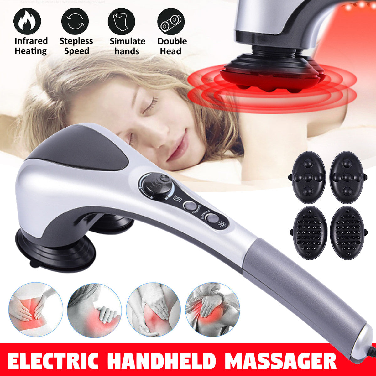 Handheld Double Head Massager – Portable Body Massage Relaxation Tool for Neck, Shoulders, Back, Arms & Legs