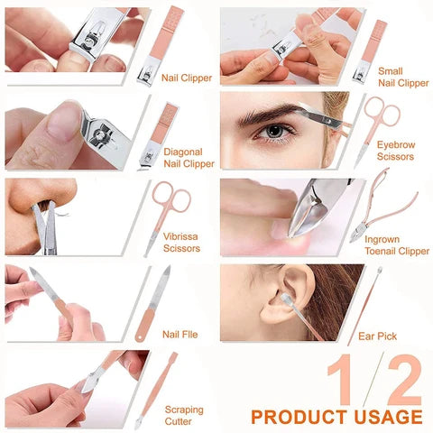16-Piece Nail Cutter Set Stainless Steel Nail Clippers Kit with Folding Travel Case – Professional Manicure & Pedicure Tools for Men & Women