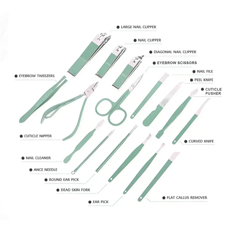 16-Piece Nail Cutter Set Stainless Steel Nail Clippers Kit with Folding Travel Case – Professional Manicure & Pedicure Tools for Men & Women