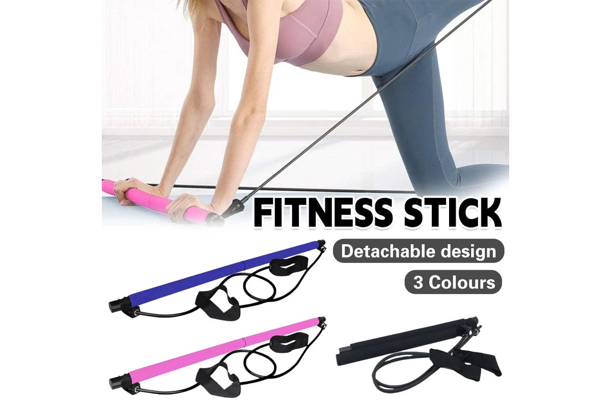 Portable Pilates Gym Workout Set with Resistance Bands & Adjustable Exercise Stick – Home Fitness Training Equipment