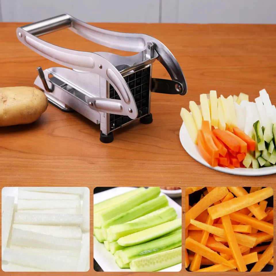 French Fry Cutter with 2 Blades | Stainless Steel Potato Slicer & Professional French Fries Cutter | Manual Potato Cutting Machine