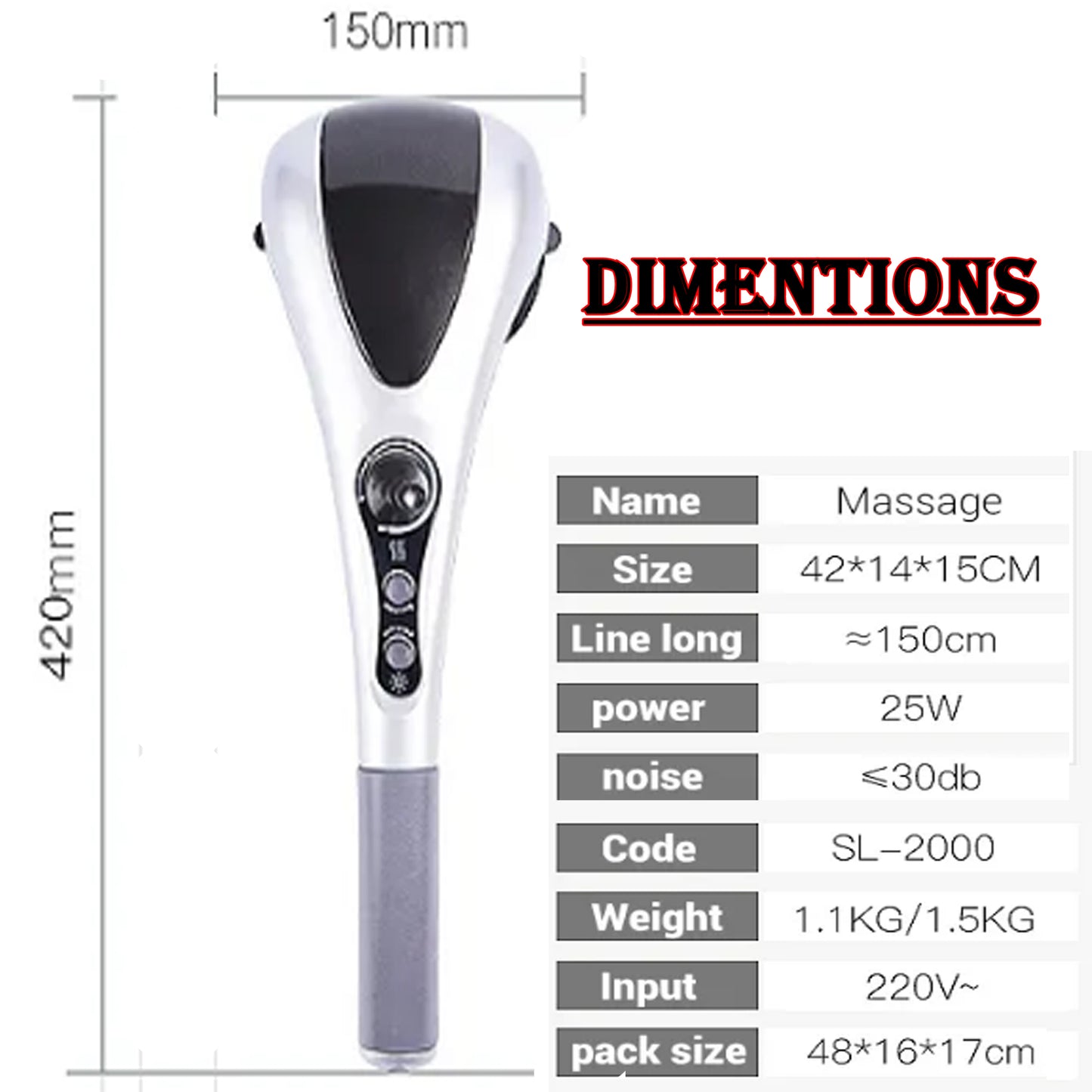 Handheld Double Head Massager – Portable Body Massage Relaxation Tool for Neck, Shoulders, Back, Arms & Legs
