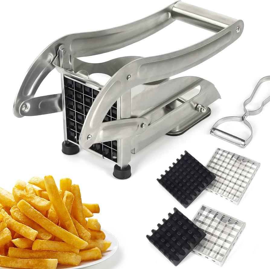 French Fry Cutter with 2 Blades | Stainless Steel Potato Slicer & Professional French Fries Cutter | Manual Potato Cutting Machine