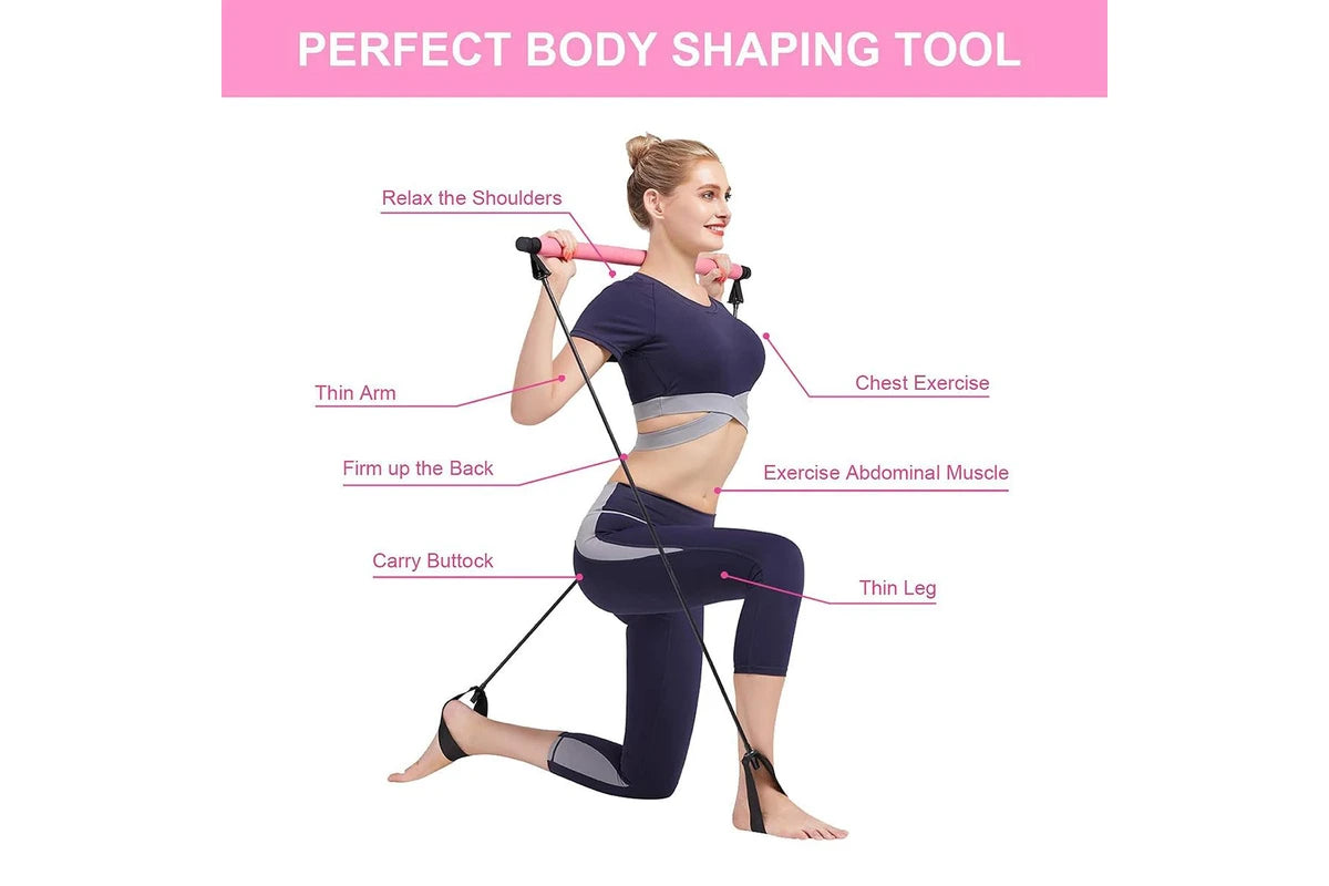 Portable Pilates Gym Workout Set with Resistance Bands & Adjustable Exercise Stick – Home Fitness Training Equipment