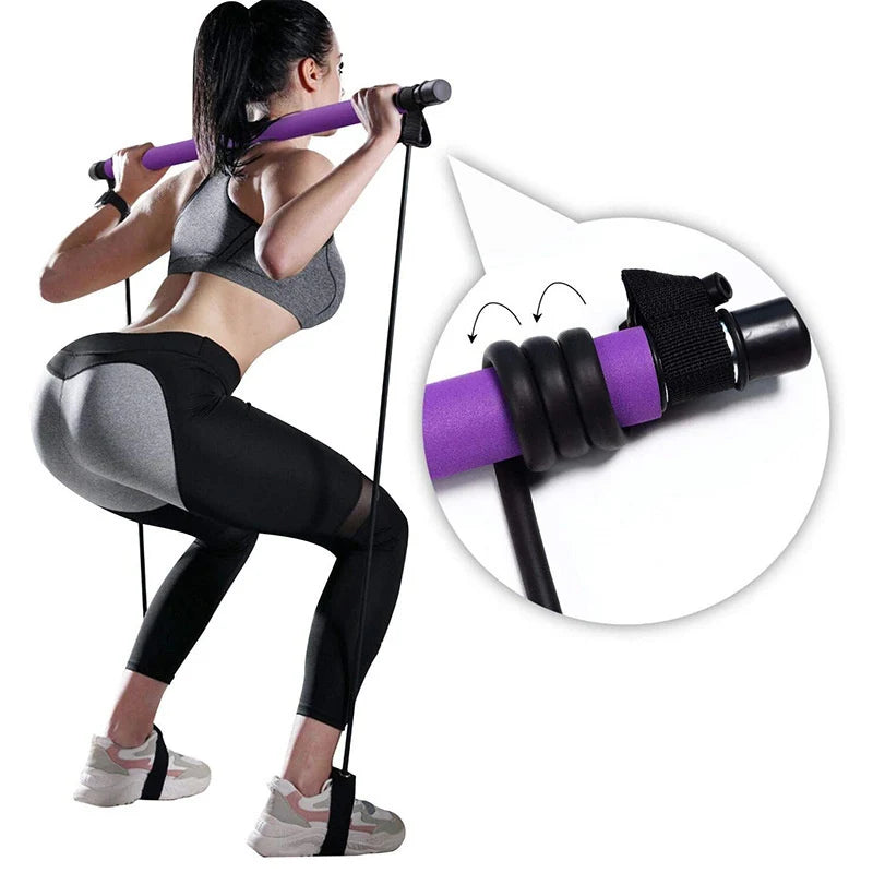 Portable Pilates Gym Workout Set with Resistance Bands & Adjustable Exercise Stick – Home Fitness Training Equipment