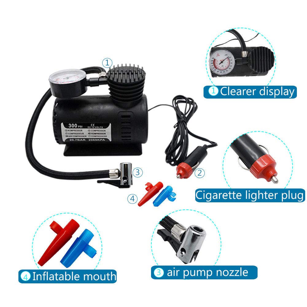 Mini Air Compressor 12V Car Tire Inflator Portable Electric Air Pump for Auto, SUV & Motorcycle