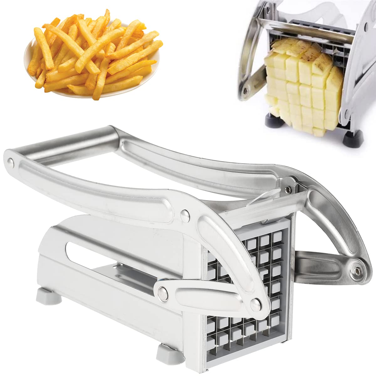 French Fry Cutter with 2 Blades | Stainless Steel Potato Slicer & Professional French Fries Cutter | Manual Potato Cutting Machine