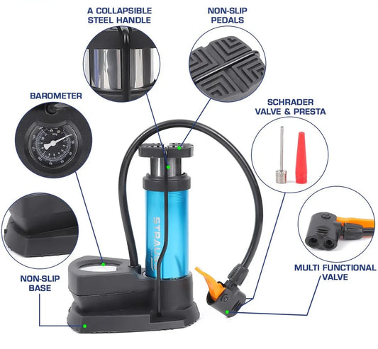 Foot & Hand Air Pump with Pressure Gauge – Portable Manual Tire Inflator for Car, Bike, Bicycle, Balls & Inflatables