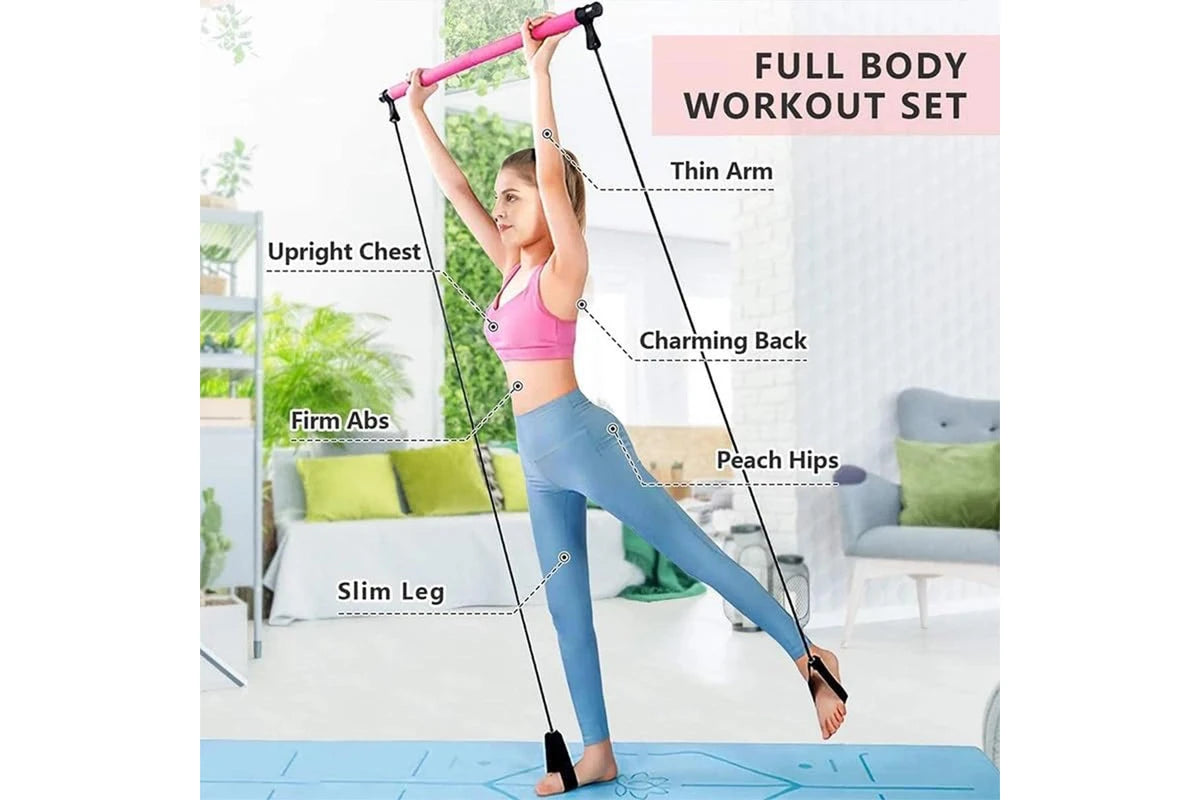 Portable Pilates Gym Workout Set with Resistance Bands & Adjustable Exercise Stick – Home Fitness Training Equipment