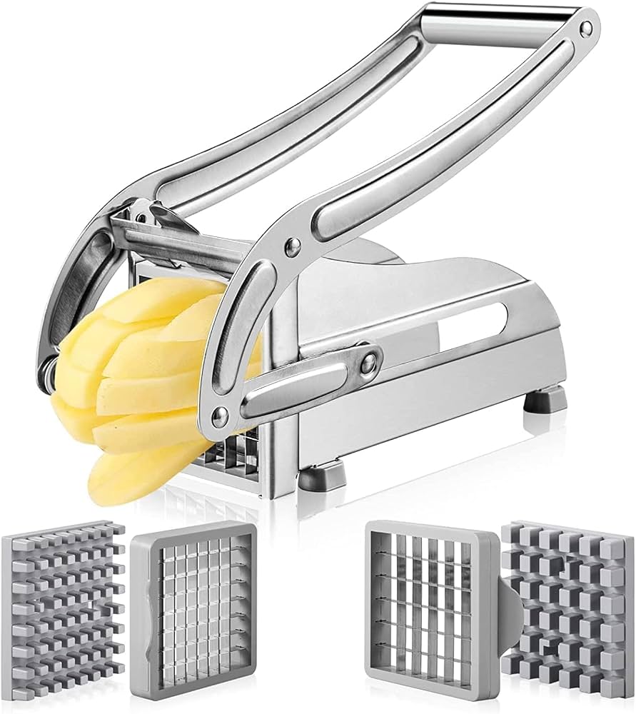 French Fry Cutter with 2 Blades | Stainless Steel Potato Slicer & Professional French Fries Cutter | Manual Potato Cutting Machine