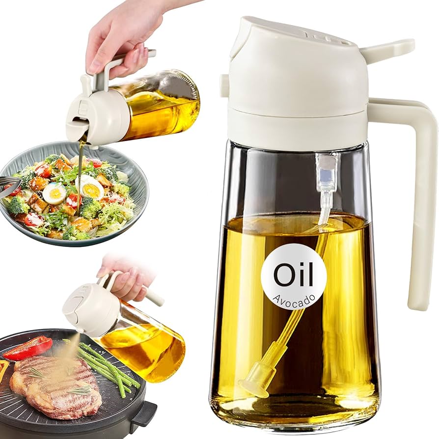 2-in-1 Oil Sprayer & Dispenser Bottle – Leakproof Glass Cooking Oil Spray & Pour Bottle for Kitchen, Air Fryer, Baking & Salad
