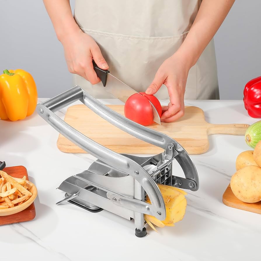 French Fry Cutter with 2 Blades | Stainless Steel Potato Slicer & Professional French Fries Cutter | Manual Potato Cutting Machine