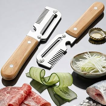 3-in-1 Vegetable Peeler Set with Wooden Handle & Stainless Steel Blades | Multifunctional Kitchen Peeler, Slicer & Cutter