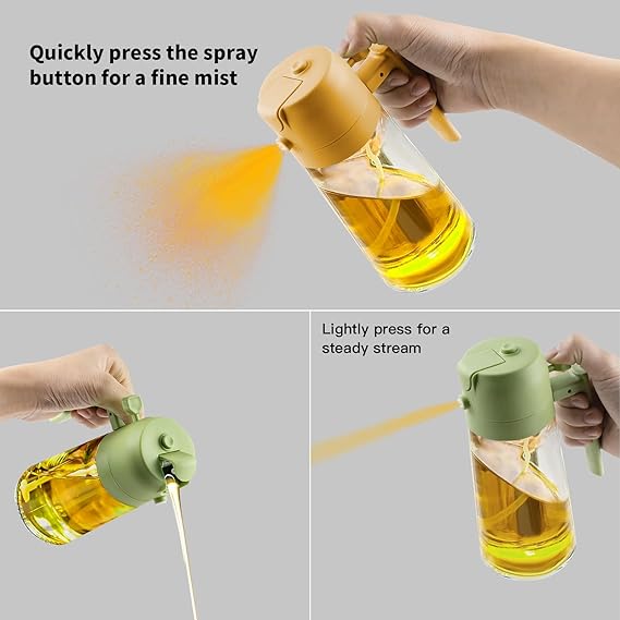 2-in-1 Oil Sprayer & Dispenser Bottle – Leakproof Glass Cooking Oil Spray & Pour Bottle for Kitchen, Air Fryer, Baking & Salad