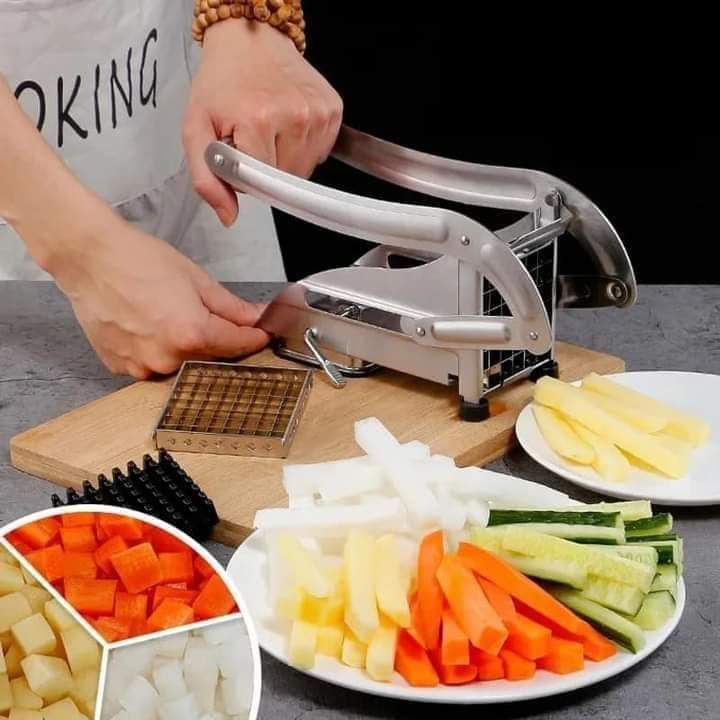 French Fry Cutter with 2 Blades | Stainless Steel Potato Slicer & Professional French Fries Cutter | Manual Potato Cutting Machine