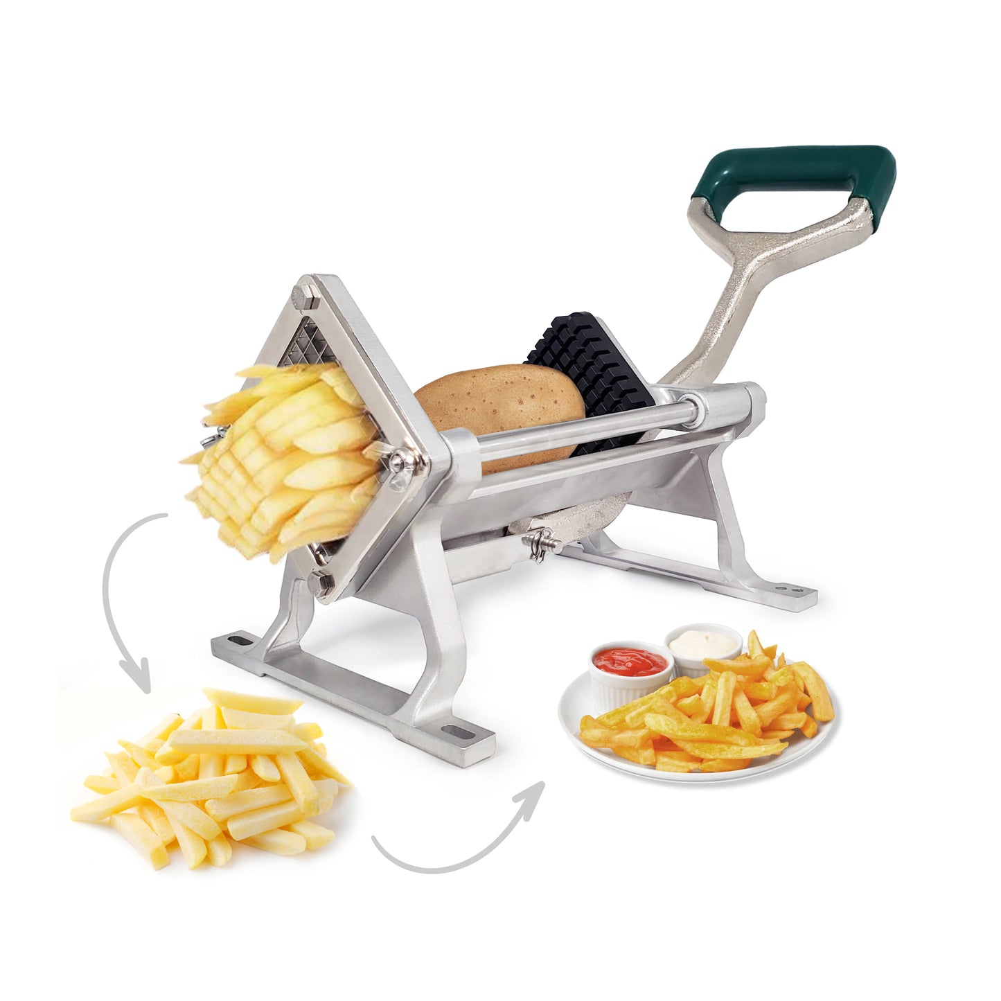 French Fry Cutter with 2 Blades | Stainless Steel Potato Slicer & Professional French Fries Cutter | Manual Potato Cutting Machine