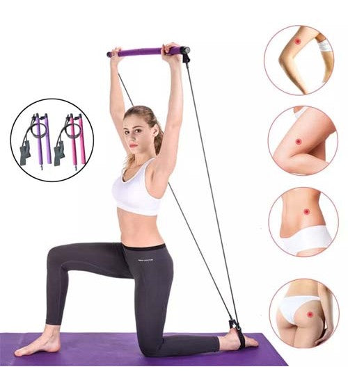 Portable Pilates Gym Workout Set with Resistance Bands & Adjustable Exercise Stick – Home Fitness Training Equipment