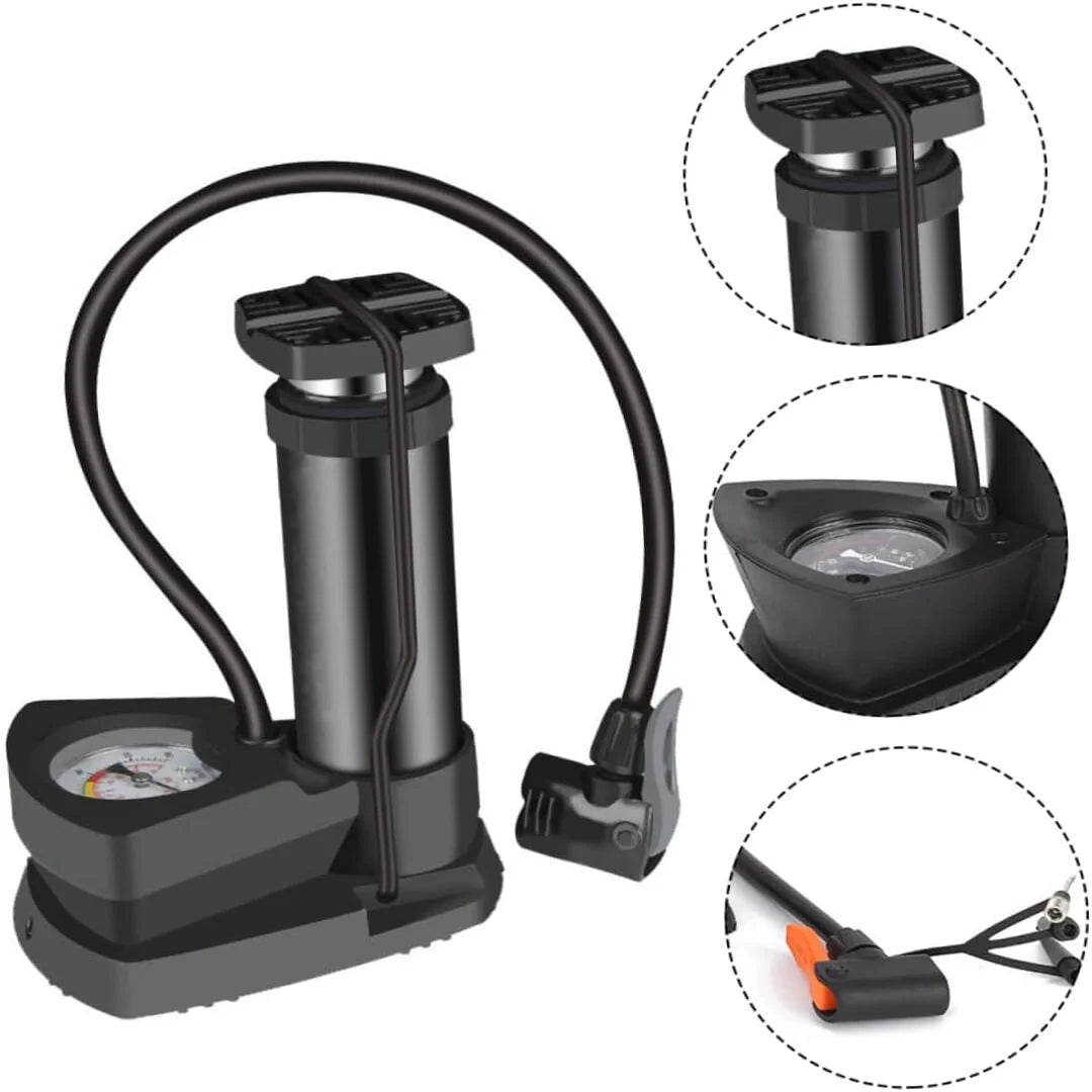 Foot & Hand Air Pump with Pressure Gauge – Portable Manual Tire Inflator for Car, Bike, Bicycle, Balls & Inflatables