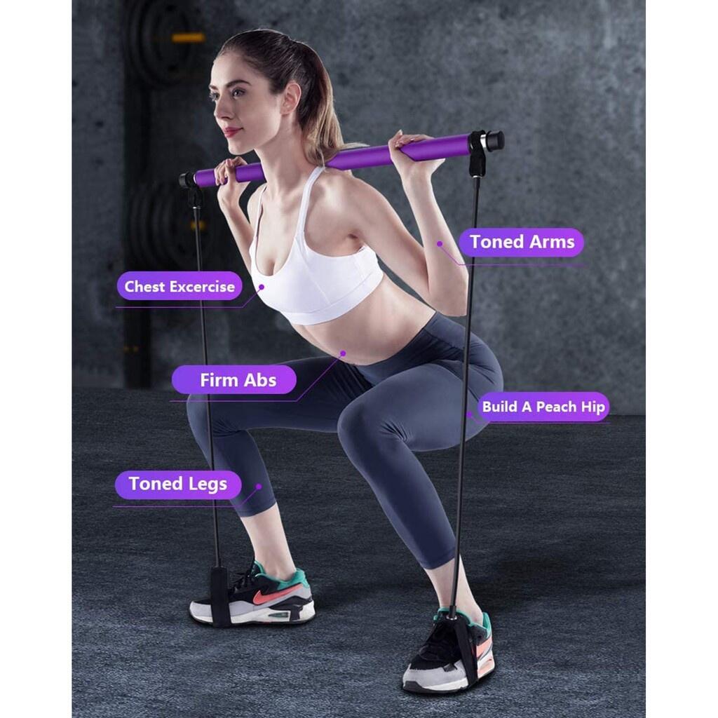 Portable Pilates Gym Workout Set with Resistance Bands & Adjustable Exercise Stick – Home Fitness Training Equipment