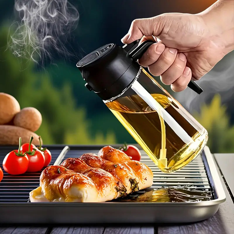 2-in-1 Oil Sprayer & Dispenser Bottle – Leakproof Glass Cooking Oil Spray & Pour Bottle for Kitchen, Air Fryer, Baking & Salad