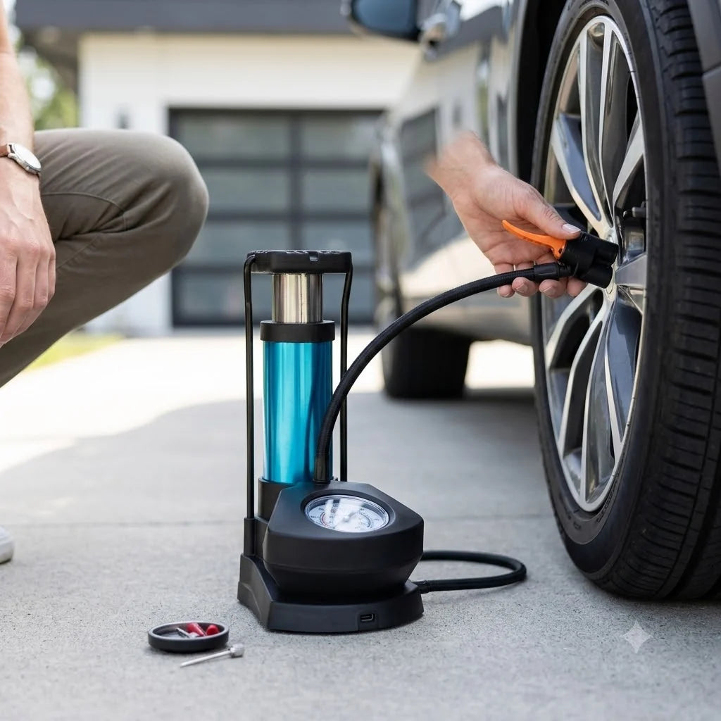 Foot & Hand Air Pump with Pressure Gauge – Portable Manual Tire Inflator for Car, Bike, Bicycle, Balls & Inflatables