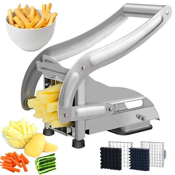 French Fry Cutter with 2 Blades | Stainless Steel Potato Slicer & Professional French Fries Cutter | Manual Potato Cutting Machine