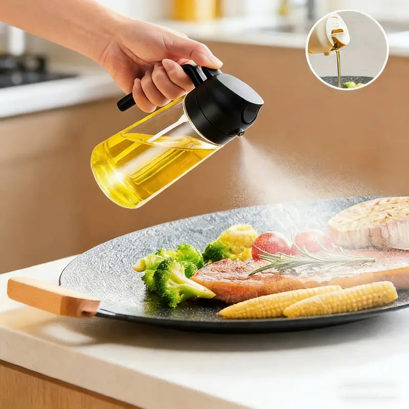 2-in-1 Oil Sprayer & Dispenser Bottle – Leakproof Glass Cooking Oil Spray & Pour Bottle for Kitchen, Air Fryer, Baking & Salad