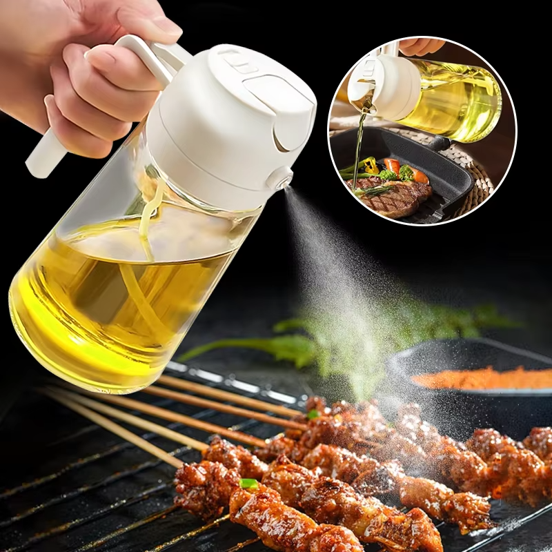 2-in-1 Oil Sprayer & Dispenser Bottle – Leakproof Glass Cooking Oil Spray & Pour Bottle for Kitchen, Air Fryer, Baking & Salad