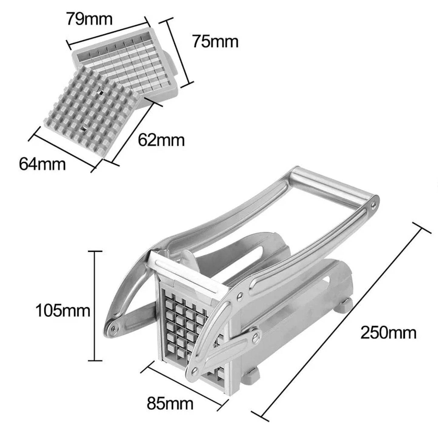 French Fry Cutter with 2 Blades | Stainless Steel Potato Slicer & Professional French Fries Cutter | Manual Potato Cutting Machine