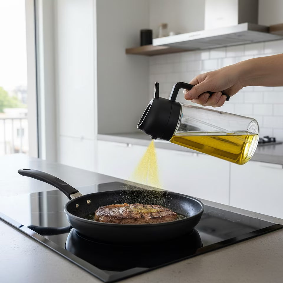 2-in-1 Oil Sprayer & Dispenser Bottle – Leakproof Glass Cooking Oil Spray & Pour Bottle for Kitchen, Air Fryer, Baking & Salad