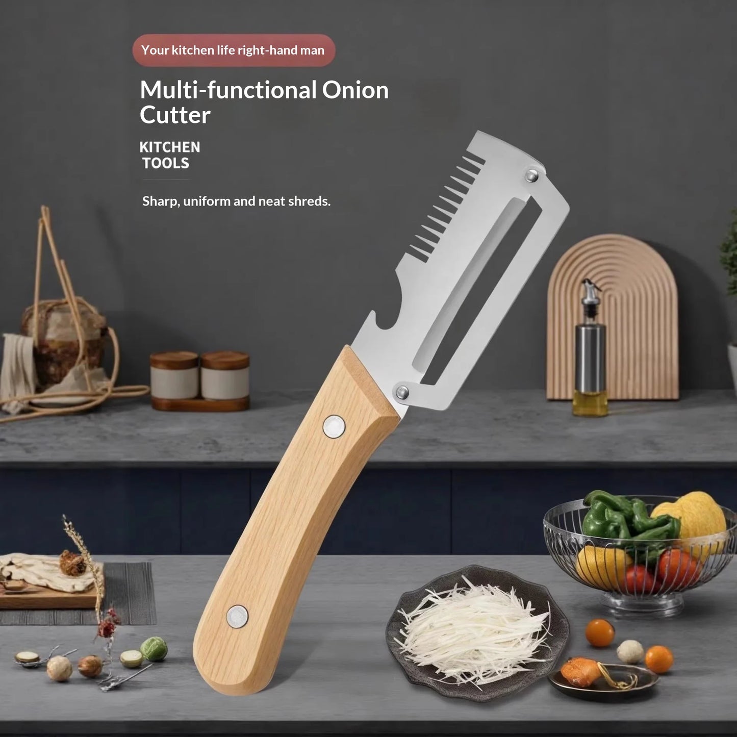 3-in-1 Vegetable Peeler Set with Wooden Handle & Stainless Steel Blades | Multifunctional Kitchen Peeler, Slicer & Cutter