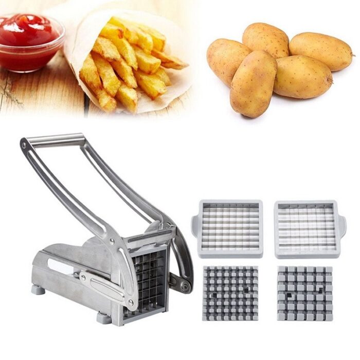 French Fry Cutter with 2 Blades | Stainless Steel Potato Slicer & Professional French Fries Cutter | Manual Potato Cutting Machine