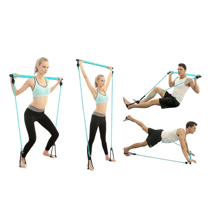 Portable Pilates Gym Workout Set with Resistance Bands & Adjustable Exercise Stick – Home Fitness Training Equipment