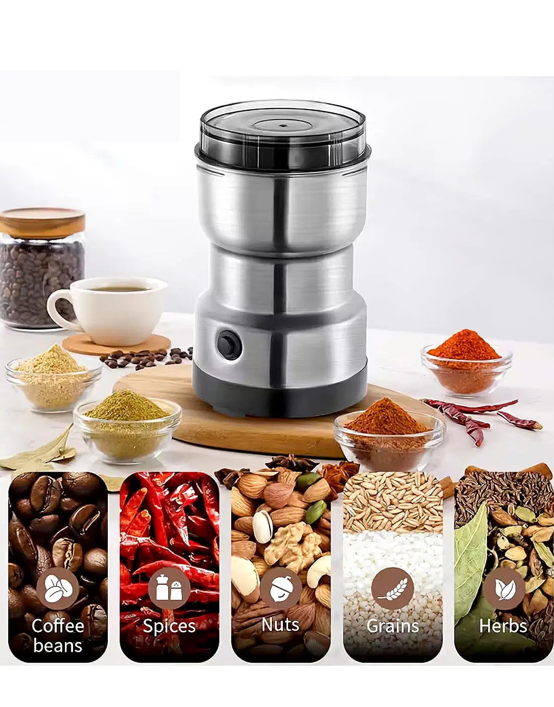Electric Stainless Steel Grinding Milling Machine | Powerful Grain, Spice & Dry Food Grinder