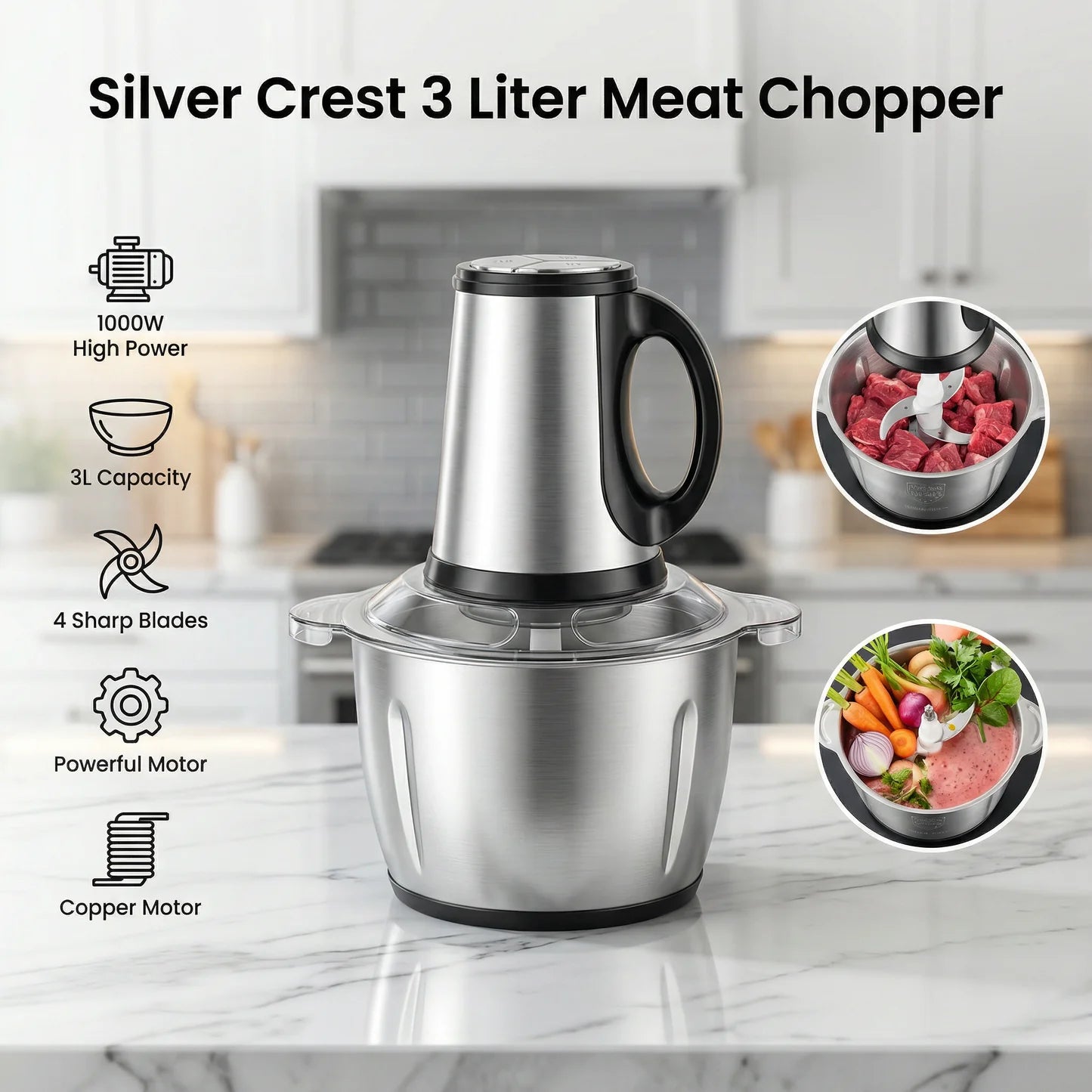 Electric Meat Grinder 2-Speed Stainless Steel | Powerful Meat Mincer & Food Chopper for Home Kitchen